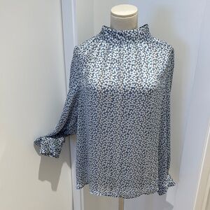 H&M Black and White High Low Blouse with Mandarin Collar